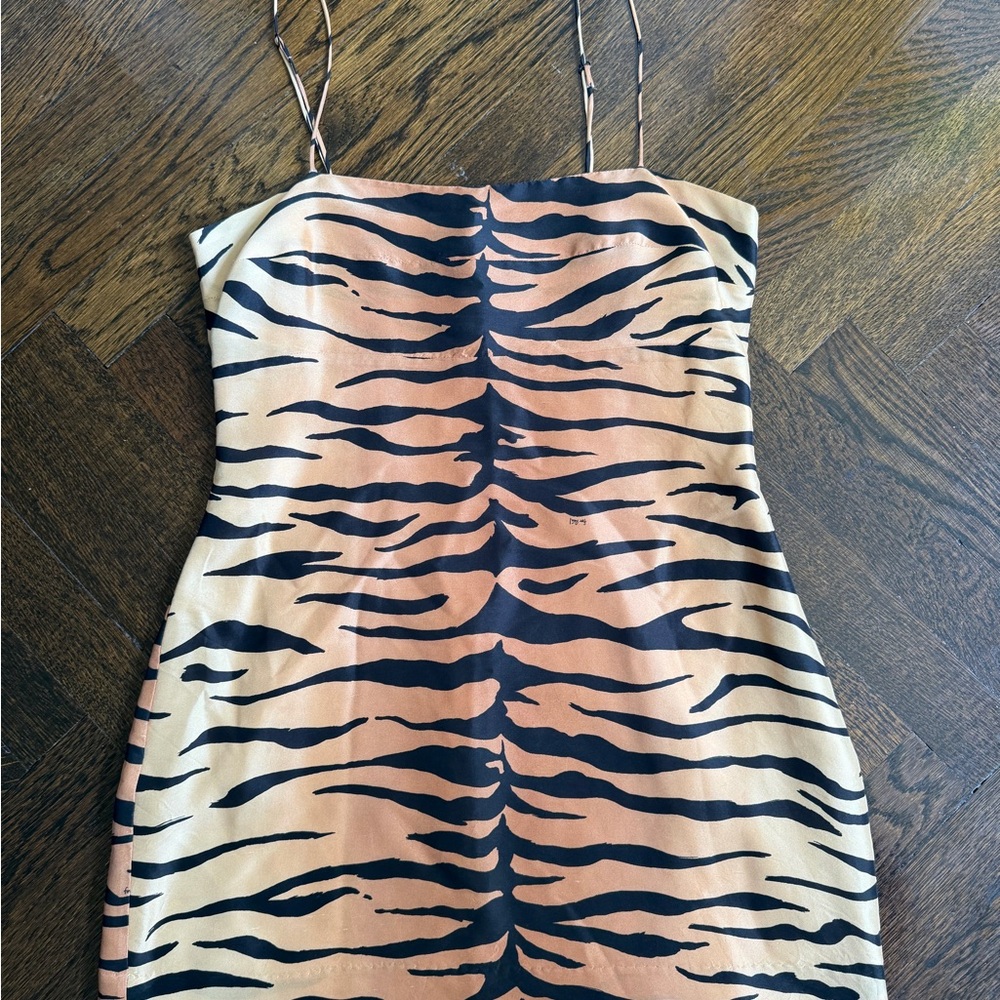 Réalisation Par Tiger Print Slip Dress in Tan and Black